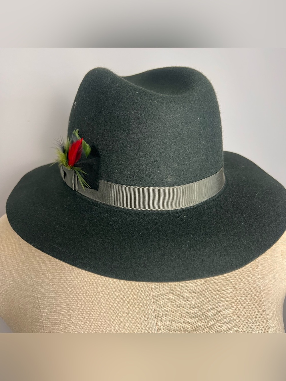 Biltmore ‘Golden Pheasant’ Dark Green Felt Fedora Hat with Ribbon and Feather